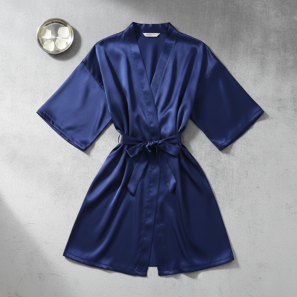 Peignoir kimono satin bleu