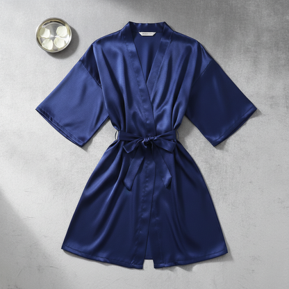 Peignoir kimono satin bleu