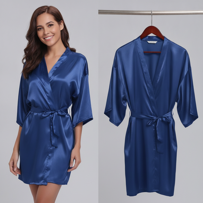 Peignoir kimono satin bleu