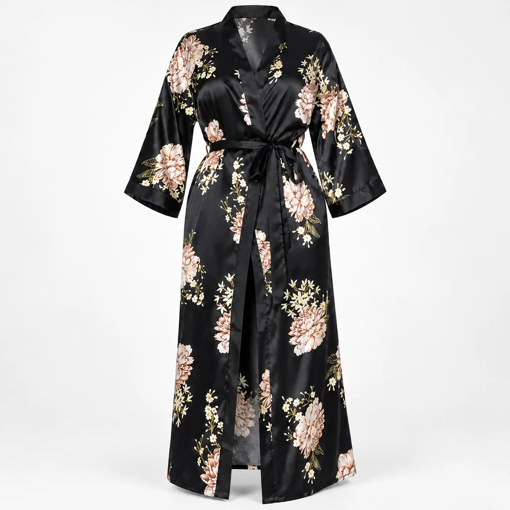 Peignoir long satiné motif