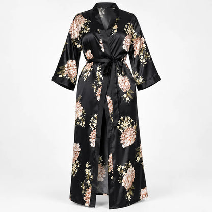 Peignoir long satiné motif