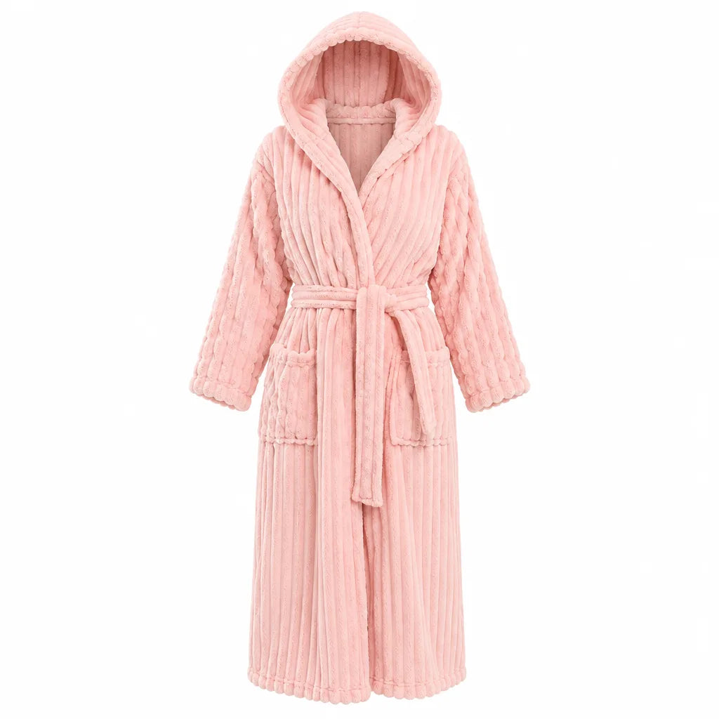 Peignoir molleton corail rayures