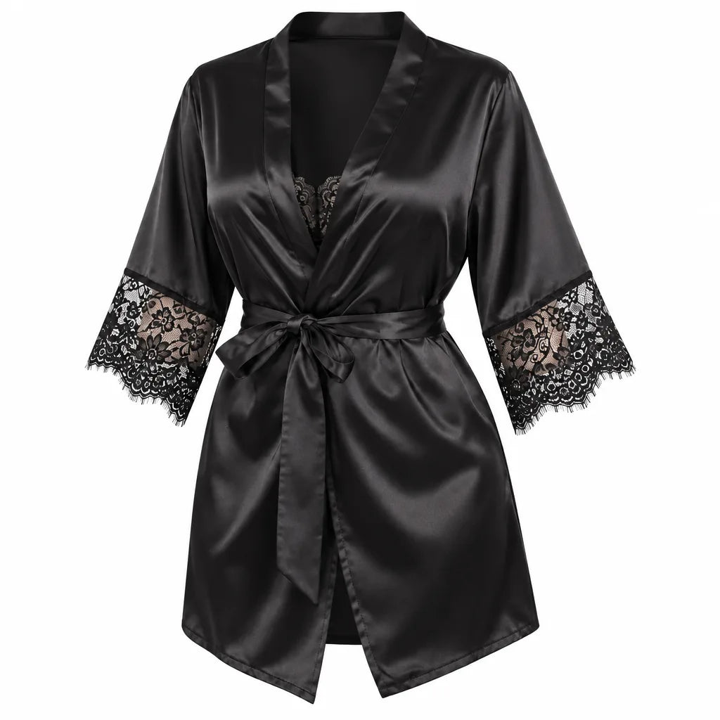 Peignoir court satin noir