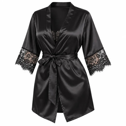 Peignoir court satin noir