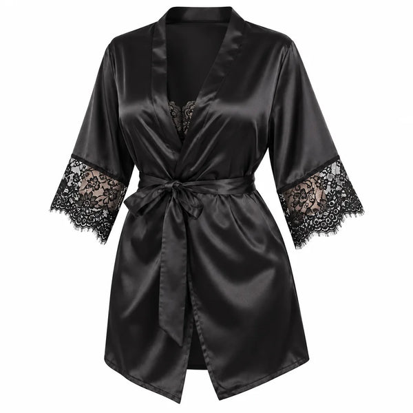 Peignoir court satin noir