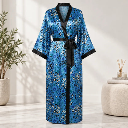Peignoir kimono satiné léopard