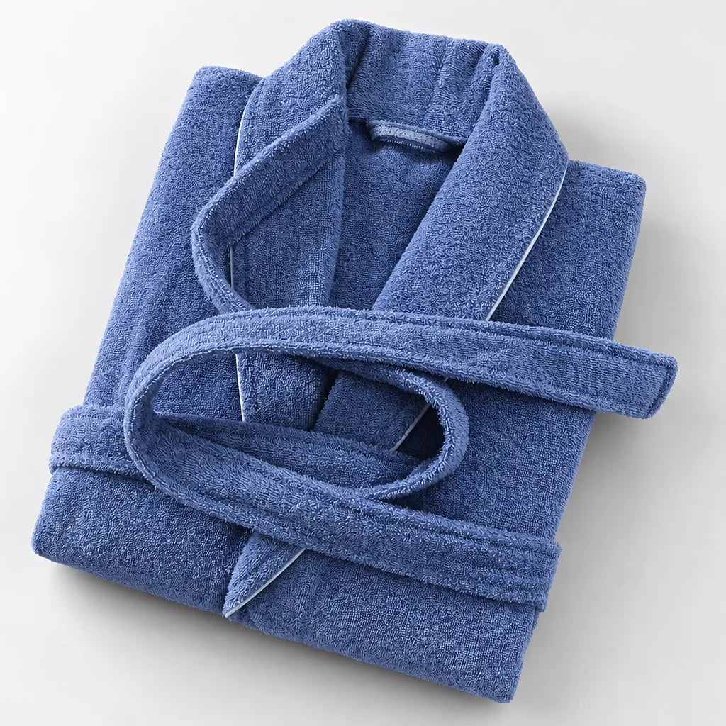 Peignoir éponge bleu coton