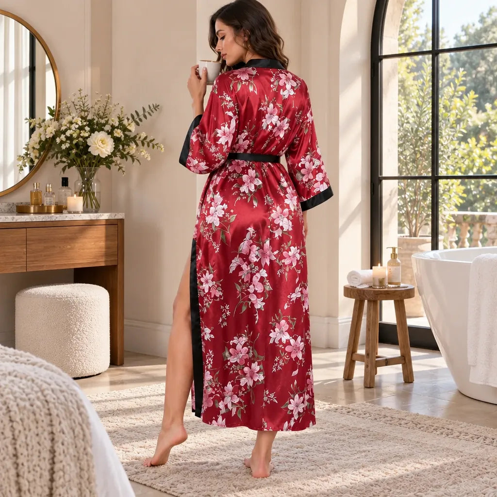 Peignoir long satiné motif