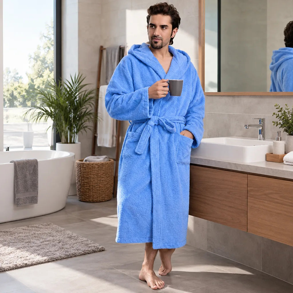 Peignoir homme coton bleu