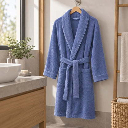 Peignoir éponge bleu coton