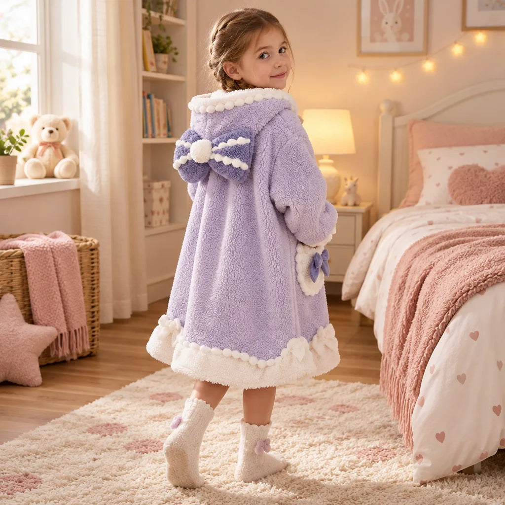 Peignoir enfant molleton corail