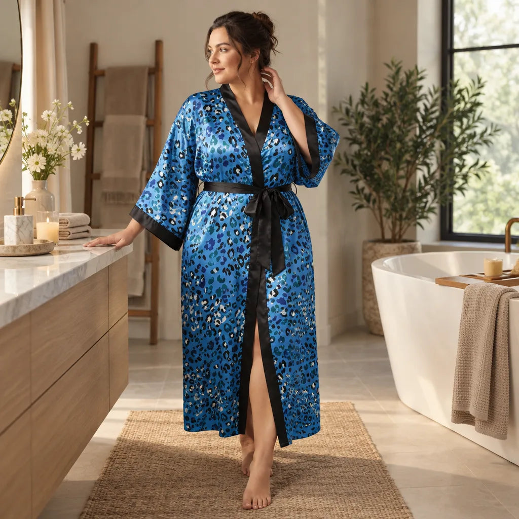 Peignoir kimono satiné léopard