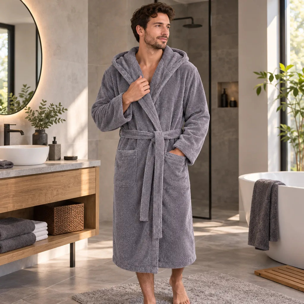 Peignoir homme long gris