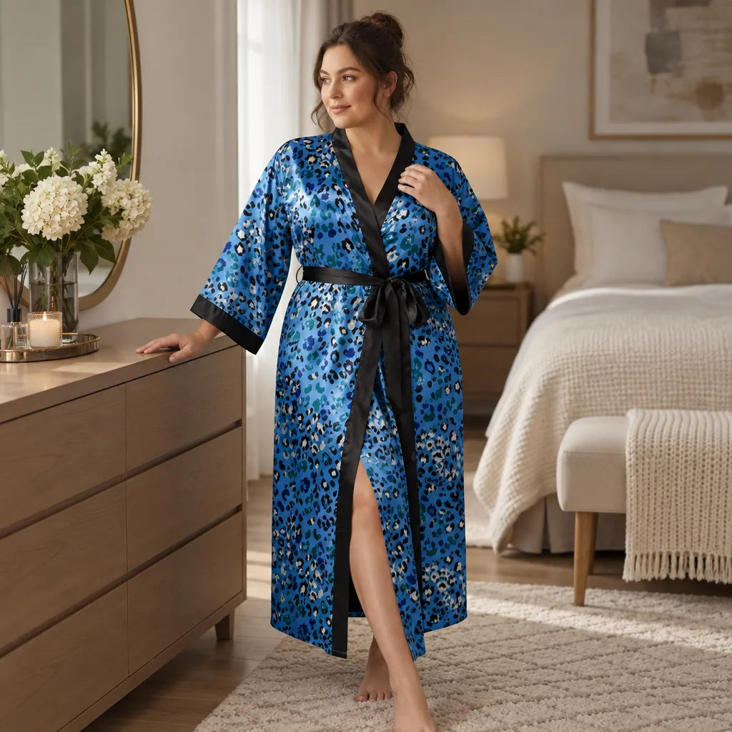 Peignoir kimono satiné léopard
