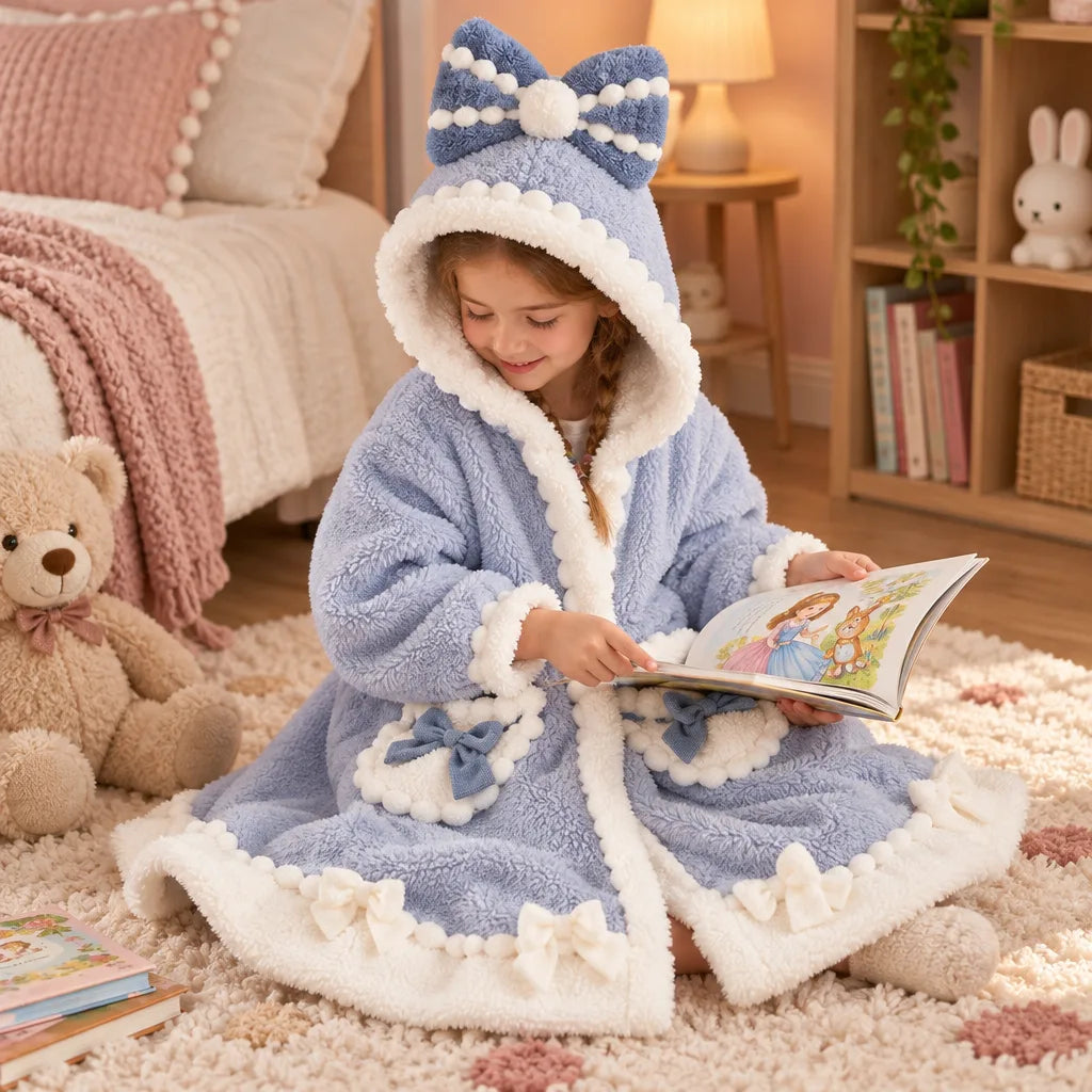 Peignoir enfant molleton corail