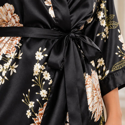 Peignoir long satiné motif
